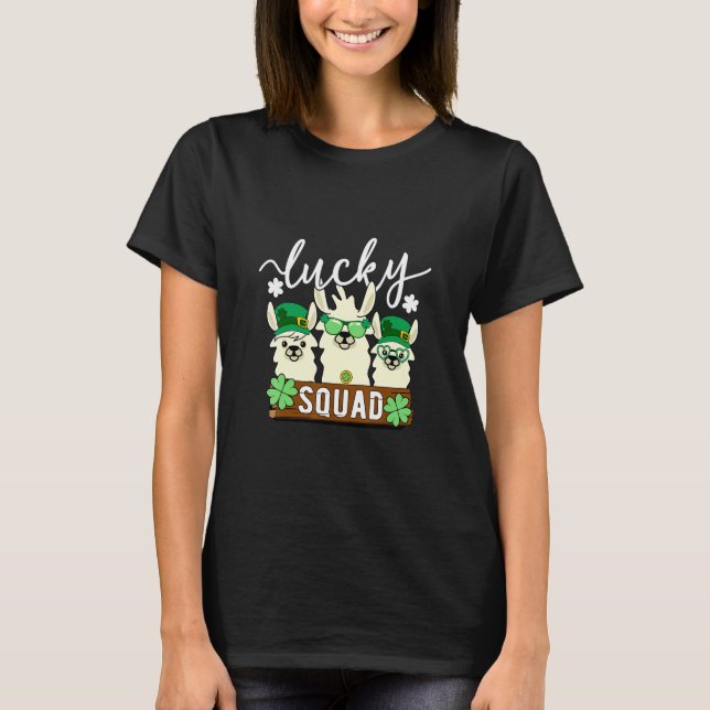Cute Llama Lucky Squad - Funny Alpaca crew St Patr T-Shirt (Front)