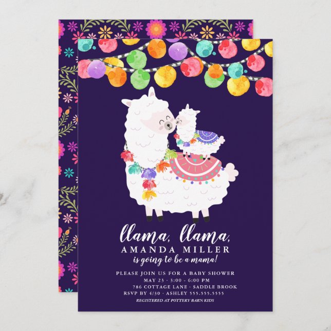 Cute Llama Mama Baby Shower Invitation (Front/Back)