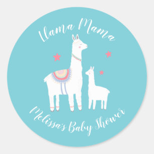 Cute Llama Mama Turquoise Modern Baby Shower Classic Round Sticker