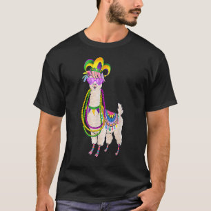 Cute Llama Mardi Gras Beads Mask Carnival Party Me T-Shirt