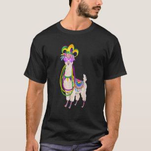 Cute Llama Mardi Gras Beads Mask Carnival Party Me T-Shirt