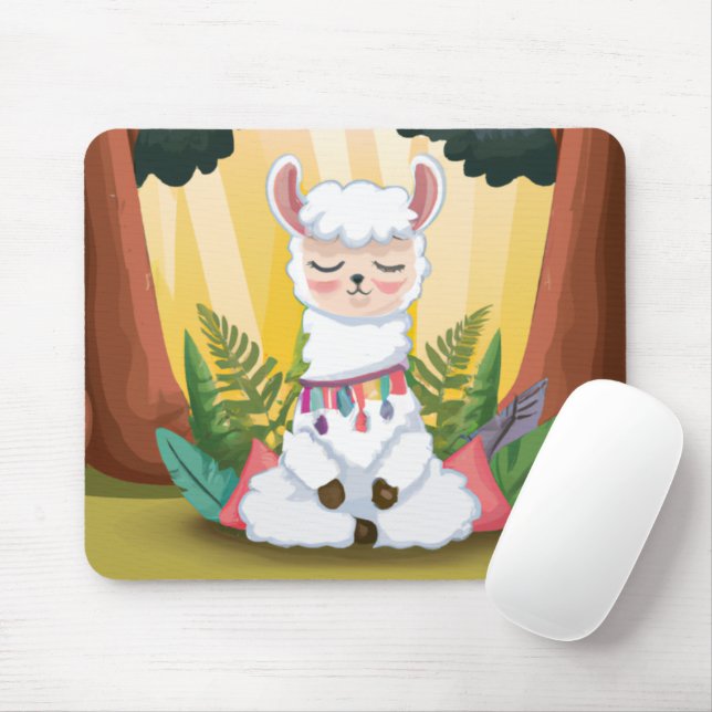 Cute Llama Meditating in Magical Forest Mouse Pad (With Mouse)