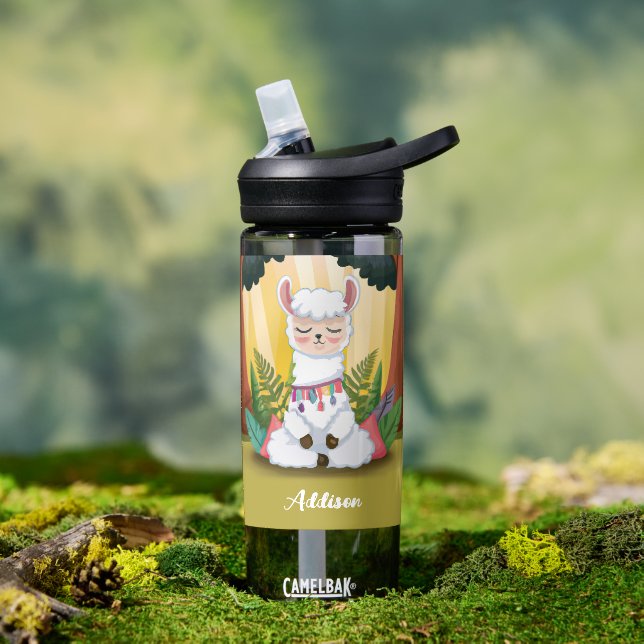 Cute Llama Meditating in Magical Forest Water Bottle (Outdoor)