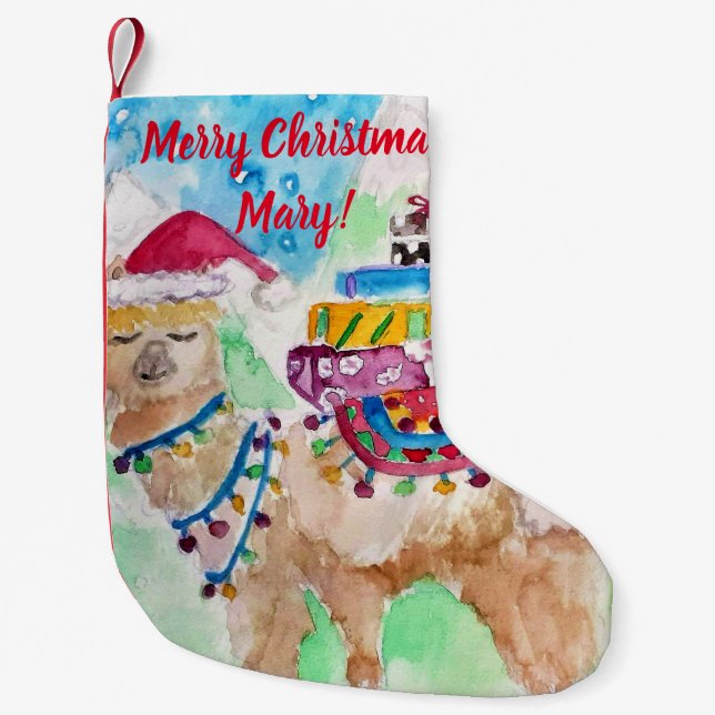 Cute Llama Merry Christmas art Girls Stocking (Front)