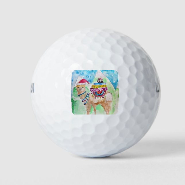 Cute Llama Merry Christmas Watercolour art Golf Balls (Front)