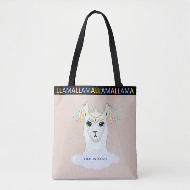 Cute Llama on Beige Tote Bag (Front)