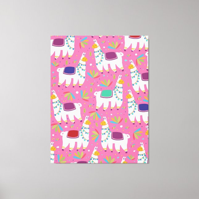Cute Llama Pattern Canvas Print (Front)