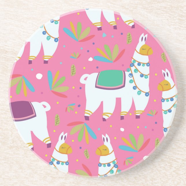 Cute Llama Pattern Coaster (Front)
