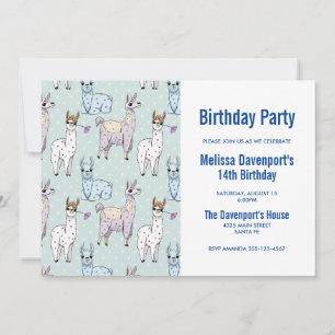 Cute LLama Pattern on Polka Dots Birthday Invitation
