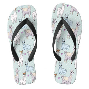 Cute Llama Pattern on Polka Dots Jandals