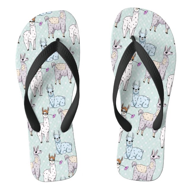 Cute Llama Pattern on Polka Dots Jandals (Footbed)