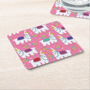 Cute Llama Pattern Square Paper Coaster