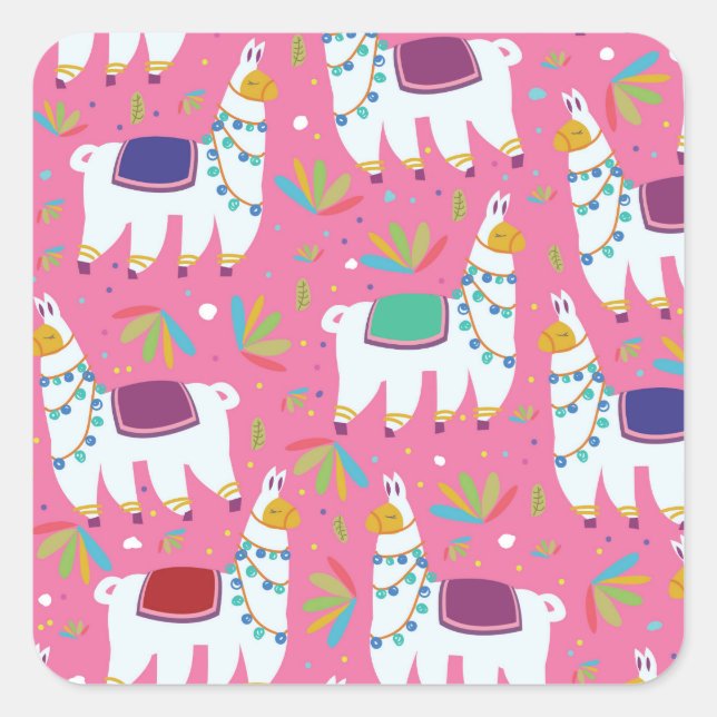 Cute Llama Pattern Square Sticker (Front)