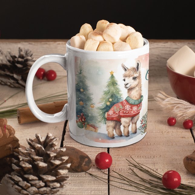 Cute LLama Personalised Christmas Two-Tone Coffee Mug (Creator Uploaded)