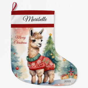 Cute Llama Personalised Large Christmas Stocking