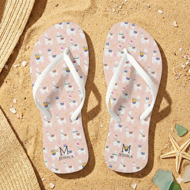 Cute Llama Pink Pattern Girls Summer Beach Jandals (Creator Uploaded)