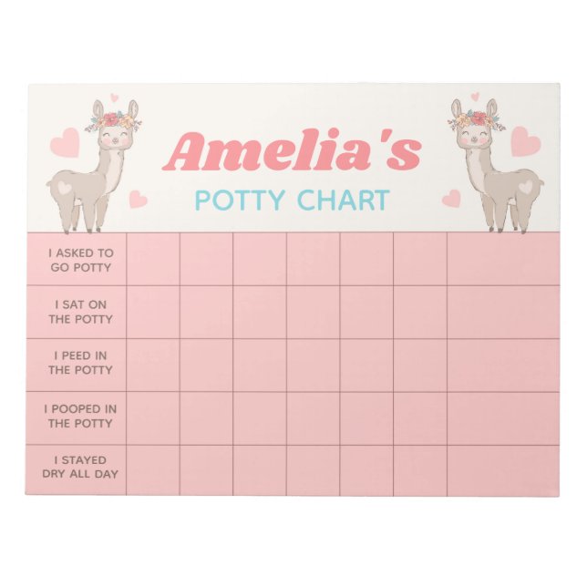 Cute Llama Potty Chart Personalised Name & Tasks Notepad (Front)