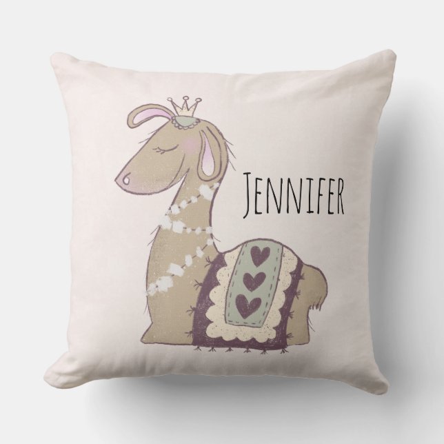 Cute Llama Princess Wearing a Crown Cushion (Front)