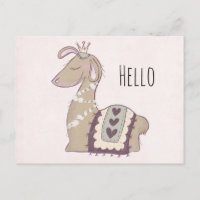 Cute Llama Princess Wearing a Crown Hello