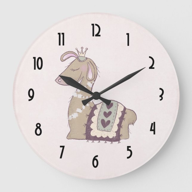 Cute Llama Princess Wearing a Crown Large Clock (Front)