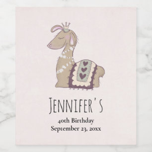 Cute Llama Princess Wearing a Crown Wine Label