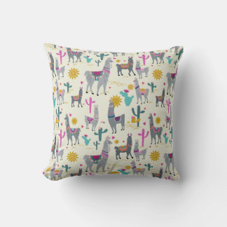 Cute Llama Print Decor Pillow