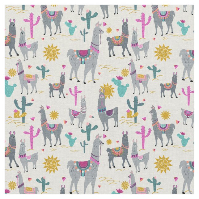 Cute Llama Print Fabric (Close Up)