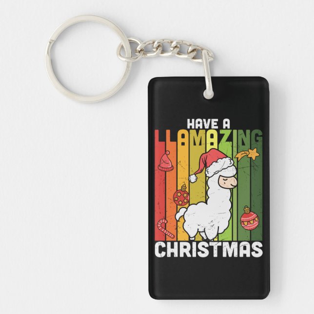 Cute Llama Pun Christmas Holiday Key Ring (Front)