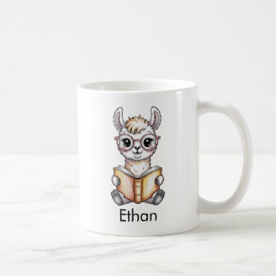 Cute Llama Reading a Book Custom Coffee Mug