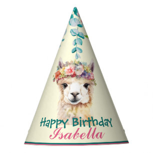cute llama safari animals jungle Flower Birthday Party Hat