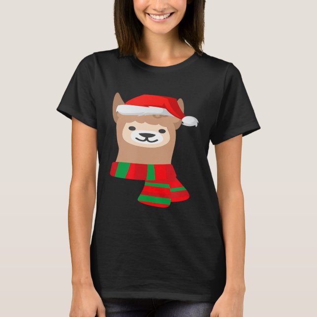 Cute Llama Santa Hat T-Shirt (Front)