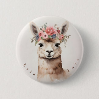 Cute Llama say Lala Love Personalised Button