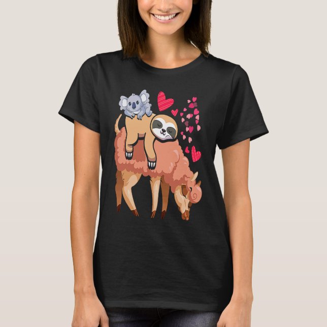 Cute Llama Sloth Koala Valentines Day Mothers Day  T-Shirt (Front)