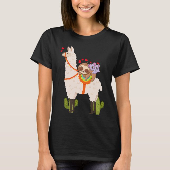 Cute Llama Sloth Koala Valentines Day Mothers Day  T-Shirt (Front)
