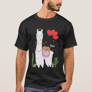 Cute Llama Sloth Valentines Day Women Girls Kids T-Shirt
