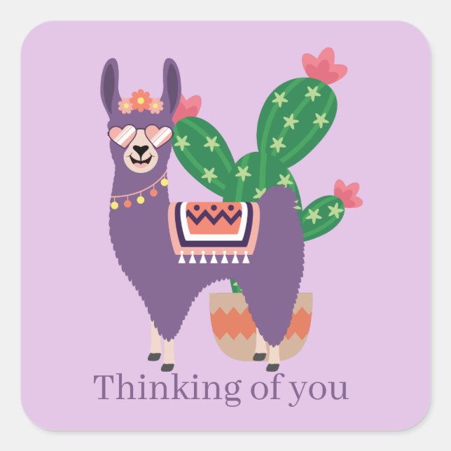 cute llama thinking of you Square Sticker (Front)