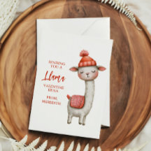 Cute Llama Valentine's Day Card for Kids Classroom