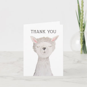 Cute Llama   Watercolor Alpaca Kids Birthday Party Thank You Card