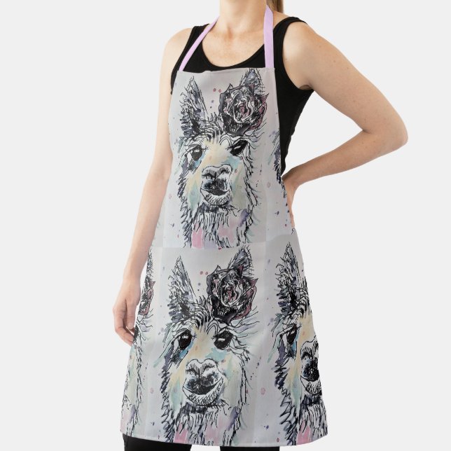 Cute Llama Watercolor Painting Animal Ladies Apron (Insitu)