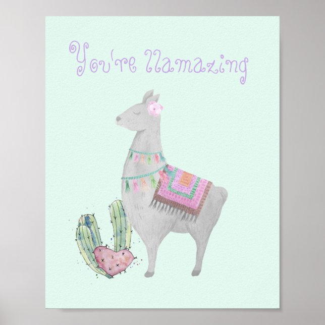 Cute Llama Watercolor - You're Llamazing Girls Poster (Front)
