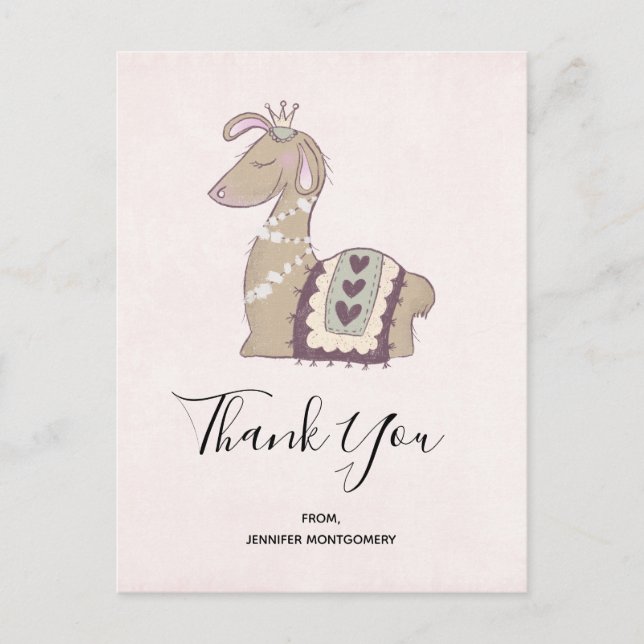 Cute Llama Wearing a Crown Thank You Postcard (Front)