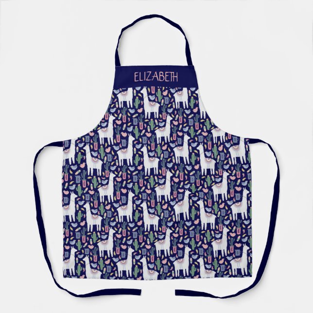 Cute Llama Whimsical Botanical Pattern Apron (Front)