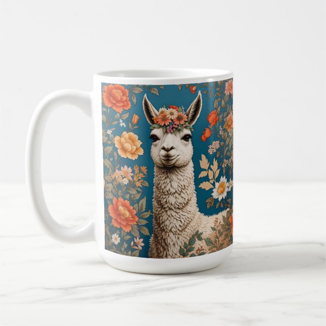 Cute Llama William Morris Inspired Floral Coffee Mug (Left)