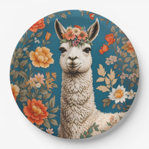 Cute Llama William Morris Inspired Floral Paper Plate