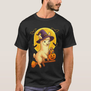 Cute Llama Witch Pumpkin Halloween Costume Boys Gi T-Shirt