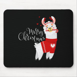 Cute Llama With Candy Cane Merry Christmas Mouse Pad