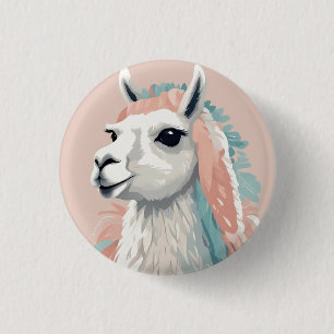 Cute Llama with Colorful Fur on its Head 3 Cm Round Badge