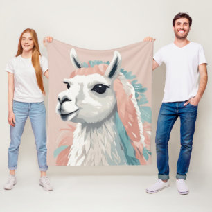 Cute Llama with Colorful Fur on its Head Fleece Blanket