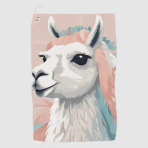 Cute Llama with Colourful Fur on its Head Golf Towel