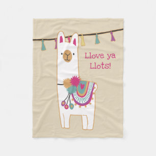 Cute llama with custom background colour fleece blanket